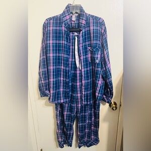 Victoria’s Secret Flannel Plaid Pajamas shirt Blue & Pink Worn Twice Size Large